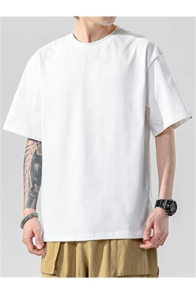 FİTGO Tricou alb oversize pentru bărbați