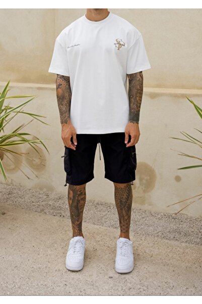 FİTGO Tricou Pro alb supradimensionat pentru bărbați