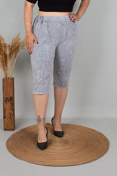 Truva XXL Large Size Cotton Capri with Stone Detail - K072