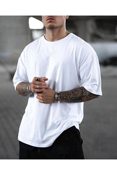 FİTGO Tricou alb oversize pentru bărbați