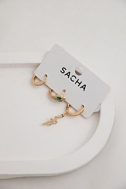 Sacha Accessories مجموعة حلقات ذهبية على شكل ثعبان مرصعة بأحجار الزركون - أقراط