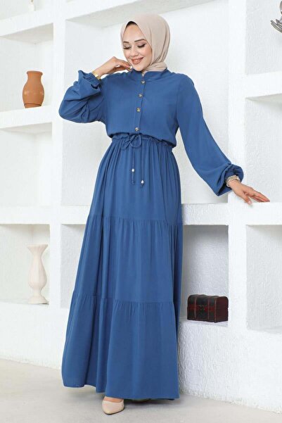 SGS Φόρεμα από βισκόζη - Δαντέλα στη μέση, ΙΝΔΙΓΟ