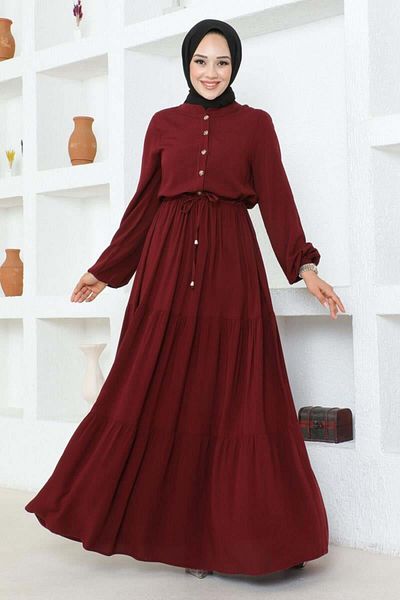 SGS Burgundy Viscose Dress - Lace-up Waist