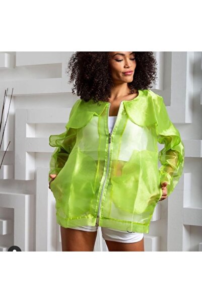 defada Fermuar Detaylı Oversize  Tül Ceket