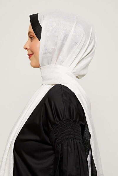 Levidor Ekru Halka Desen Monogram Şal
