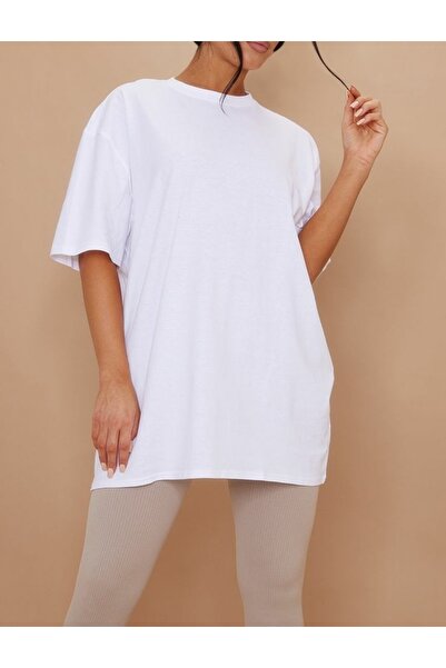 FİTGO Tricou Damă Oversize Alb - Model Basic