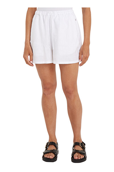 Tommy Hilfiger Beyaz Kadın Bağlamalı Keten Şort PULL ON CASUAL LINEN SHORT