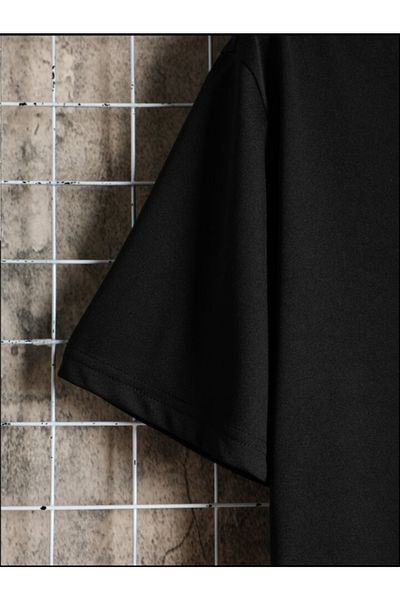 FİTGO Tricou oversize unisex negru - Gât crew