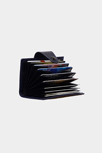 Grande 827 Model Genuine Leather ACCordion Card Holder - VertiCal Snap Wallet Navy