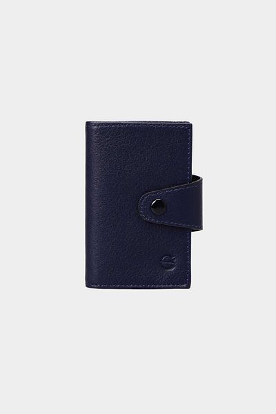 Grande 827 Model Genuine Leather ACCordion Card Holder - VertiCal Snap Wallet Navy