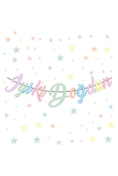 Big Party Kaligrafi Banner İyi Ki Doğdun Makaron Karışık