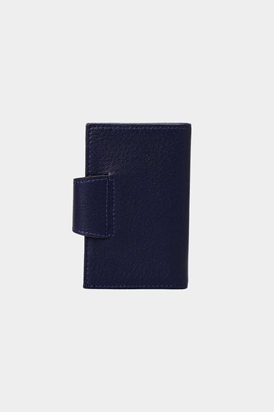 Grande 827 Model Genuine Leather ACCordion Card Holder - VertiCal Snap Wallet Navy