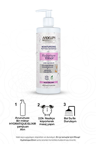 Mixup Kuru ve Mat Saçlar için Hyaluronik Asit,Kolejen Peptit Kompleks Nem Veren Besleyici Şampuan 400 ML