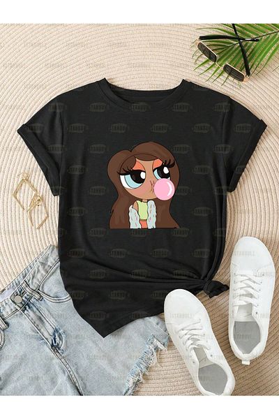 aynewmoda Тениска с овърсайз принт за момиче с дъвка - с щампа