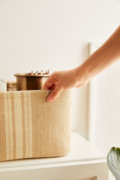 Ocean Home Textile Organizator de rufe dulap din iută pentru camera copiilor - Organizator de jucării, coș de depozitare pliabil 30x21x18