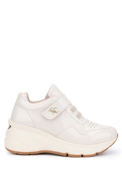 Tamer Tanca Beige Genuine Leather Patent Leather Women's Sneakers - Sports Shoes