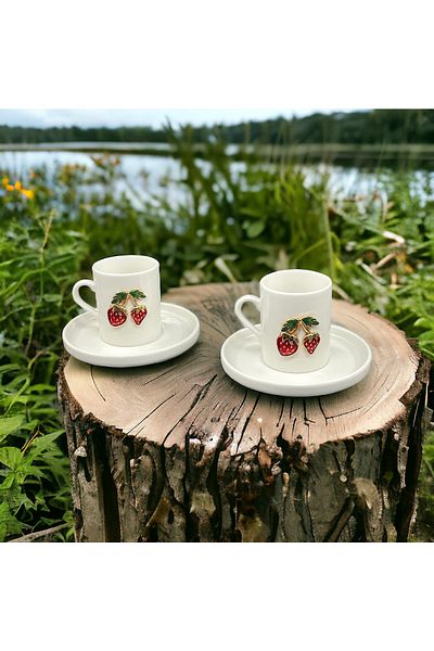 YzHome White Porcelain 2-Person Presentation Cup Set - Coffee Cup with Metal Figure
