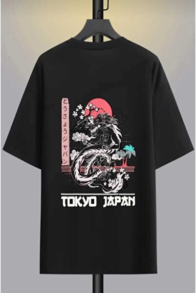PERISENSE تي شيرت مطبوع للجنسين من طوكيو اليابان مقاس كبير