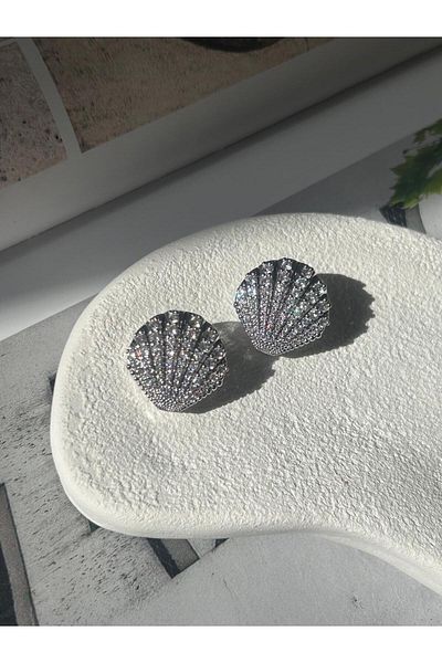 Rossetto Atelier Silver Mussel Earrings - Steel Stone Detailed
