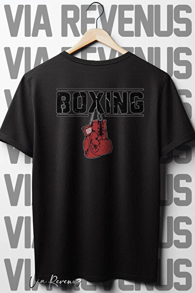 Vordevia Tricou negru de box supradimensionat - decolteu, imprimat pe spate