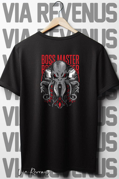 Vordevia Boss Master Octopus Pattern - Crew Neck Μαύρο μπλουζάκι Oversize
