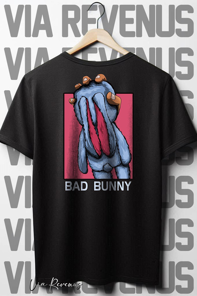 Vordevia Bad Bunny Crna Oversize kroj T-shirt - okrugla kragna, Leđa Štampano