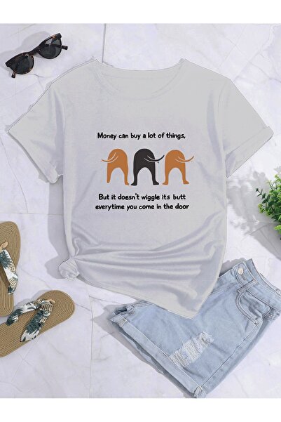 LAND MODA Μπλουζάκι με στάμπα μεγάλου μεγέθους - "Money Can Buy A Lot of Things"