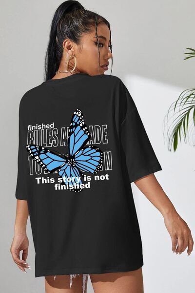 LAND MODA Γκρι μπλουζάκι Unisex πίσω με στάμπα πεταλούδας