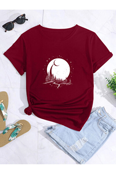 LAND MODA Oversized Moon Printed T-SHIRT Printed
