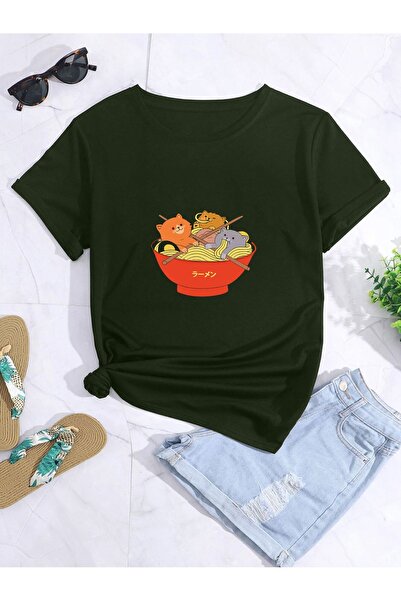 LAND MODA Μπλουζάκι Cat Ramen Printed Oversize