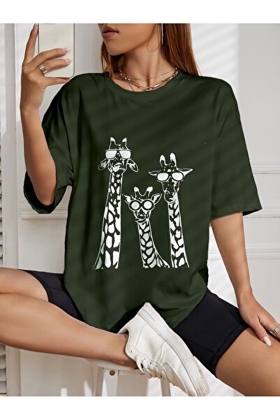 LOTS MODA Μπλουζάκι με στάμπα Giraffe Oversize