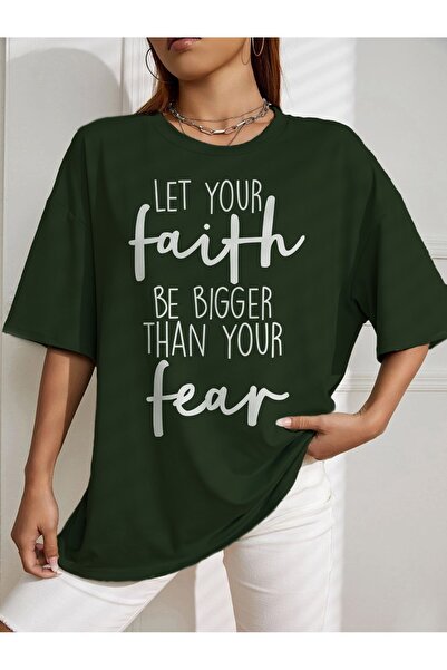 LAND MODA Υπερμεγέθη μπλουζάκι με στάμπα "Let Your Faith Be Bigger Than Your ...
