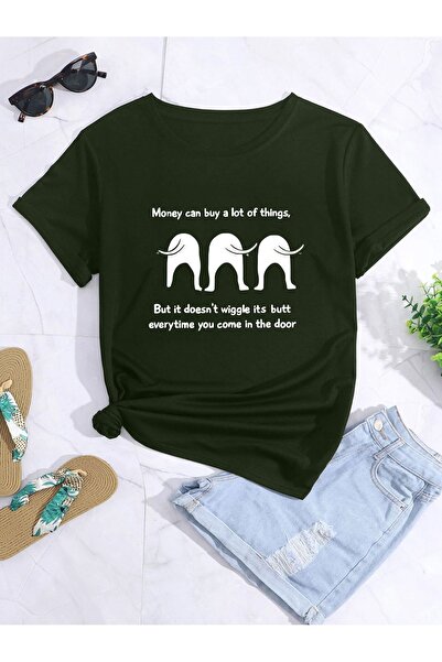 LAND MODA Μπλουζάκι με στάμπα μεγάλου μεγέθους - "Money Can Buy A Lot of Things"