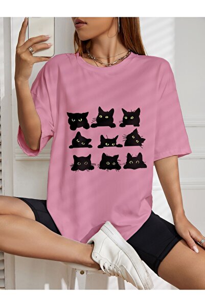 LAND MODA Μπλουζάκι 9 Cat Printed Oversize