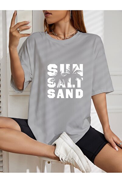 LAND MODA Μπλουζάκι Oversize - Sun Salt Sand Printed