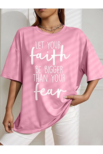 LOTS MODA Υπερμεγέθη μπλουζάκι με στάμπα "Let Your Faith Be Bigger Than Your ...