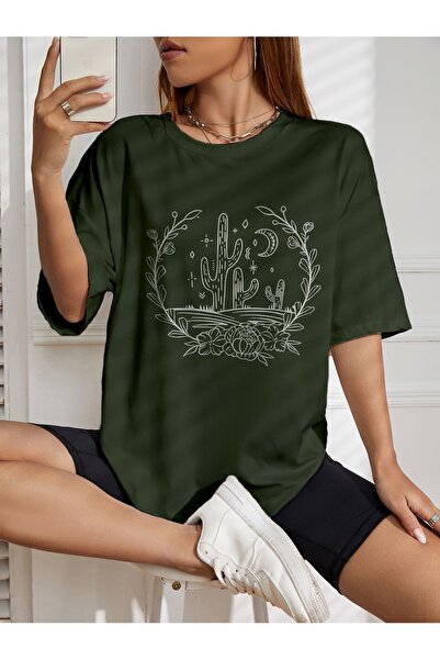 Jemo Μπλουζάκι Oversize με στάμπα κάκτου και μισοφέγγαρου