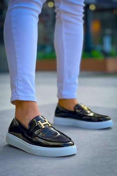 Joy Man J027 Pantofi clasici pentru bărbați din piele lacuată - fără șireturi, talpă ortopedică, casual negru BT