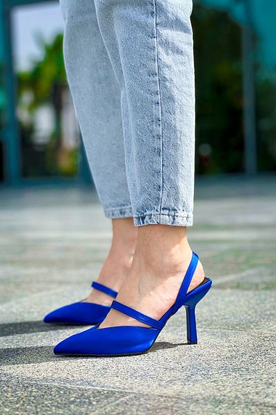 oyyo Satin ultra elegant - Pantofi confortabili pentru femei cu toc, cu bretele și spate deschis