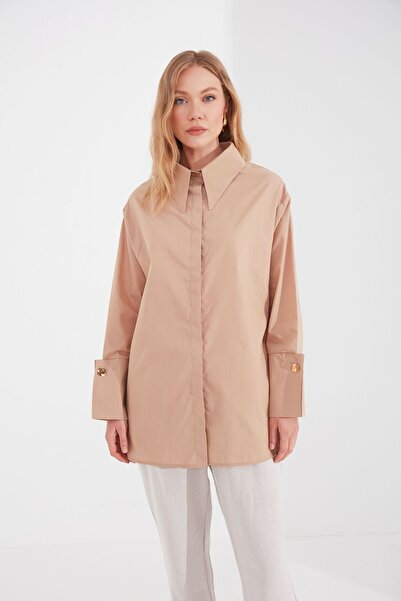 Huuq Design Geniş Manşetli Gömlek Bej