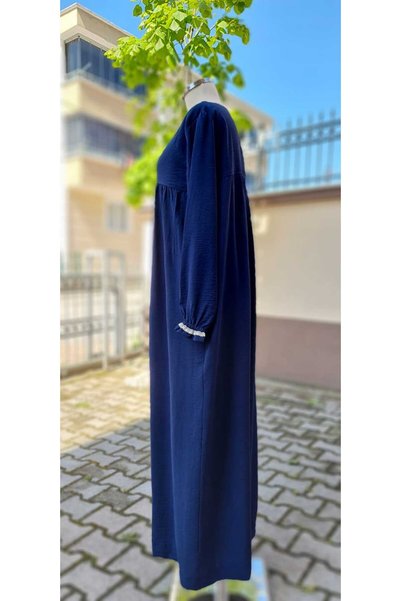 SAYUKER SHOP Ayrobin Fabric Dark Blue Summer Dress That Doesn't Show Inside - Hijab with Tile Tile Robe
