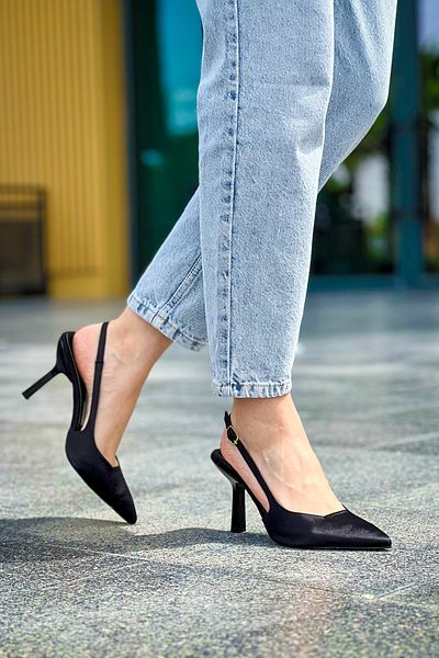 Buem Satin ultra-chic - Pantofi casual de damă cu toc cu vârf ascuțit și toc deschis