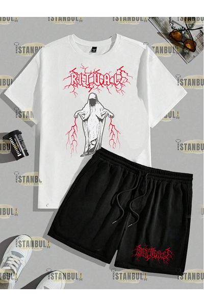 aynewmoda Terrible Yildirimli Printed T-shirt and Shorts Set