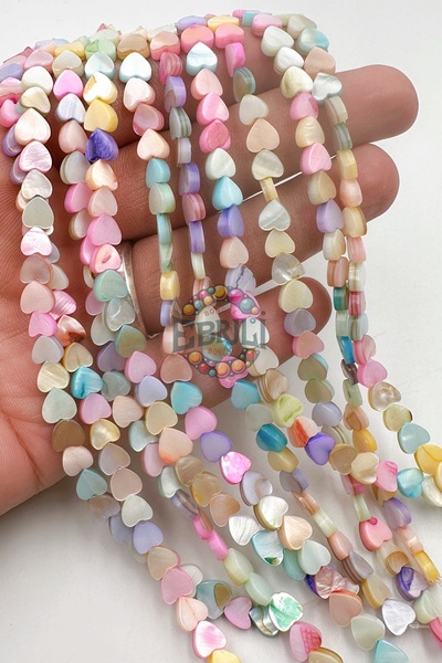 Ebruli Boncuk Doğal Renkli Üstten Delikli Kalp Boncuk Takı Yapımı Aksesuar Be...