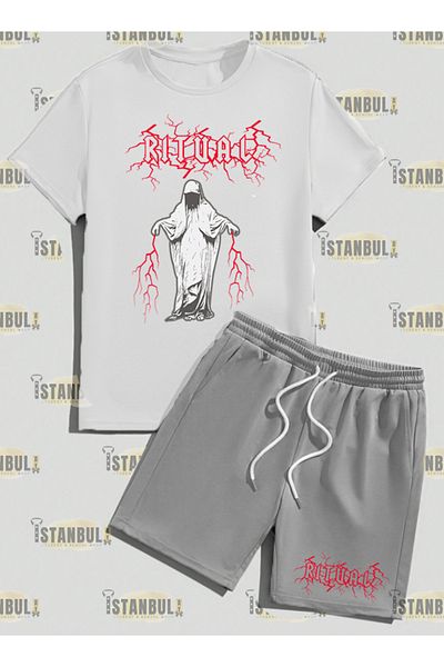 aynewmoda Terrible Yildirimli Printed T-shirt and Shorts Set