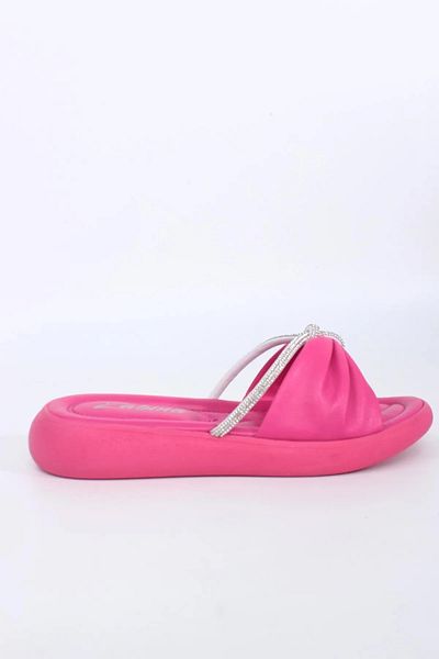 SUNSTEP Zabina Fuchsia Rugy Summer Slippers - Flat Sole with Thin Bands and Stones