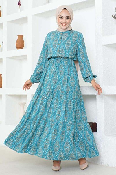 SGS Φόρεμα από βισκόζη με ΜΠΛΕ σχέδιο - με κορδόνια