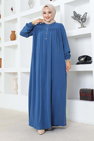 SGS Φόρεμα από βισκόζη - Μισό κουμπωτό, INDIGO