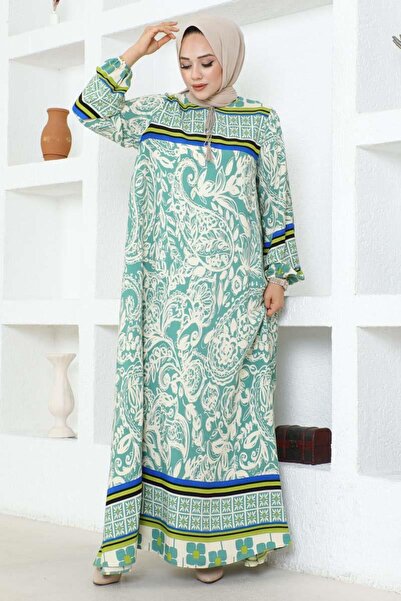 SGS Πράσινο φόρεμα βισκόζης - Λεπτομέρεια με φούντα