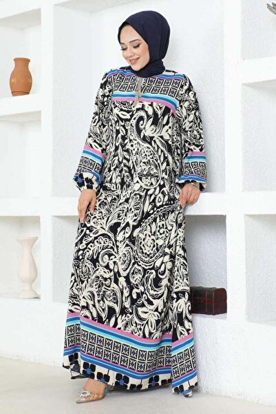 SGS Φόρεμα από βισκόζη ΣΚΟΥΡΟ ΜΠΛΕ - Λεπτομέρεια με φούντα